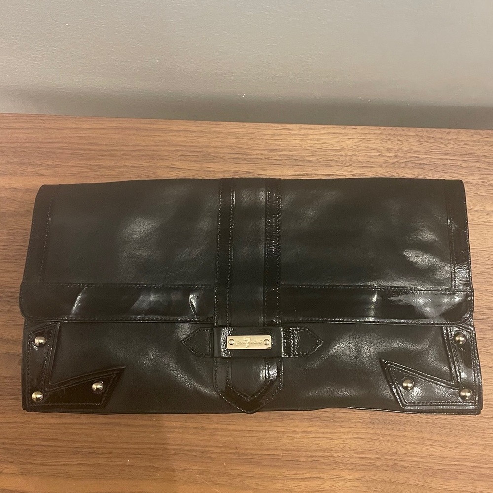 Seven For All Mankind Distress Leather Big Clutch In Black.